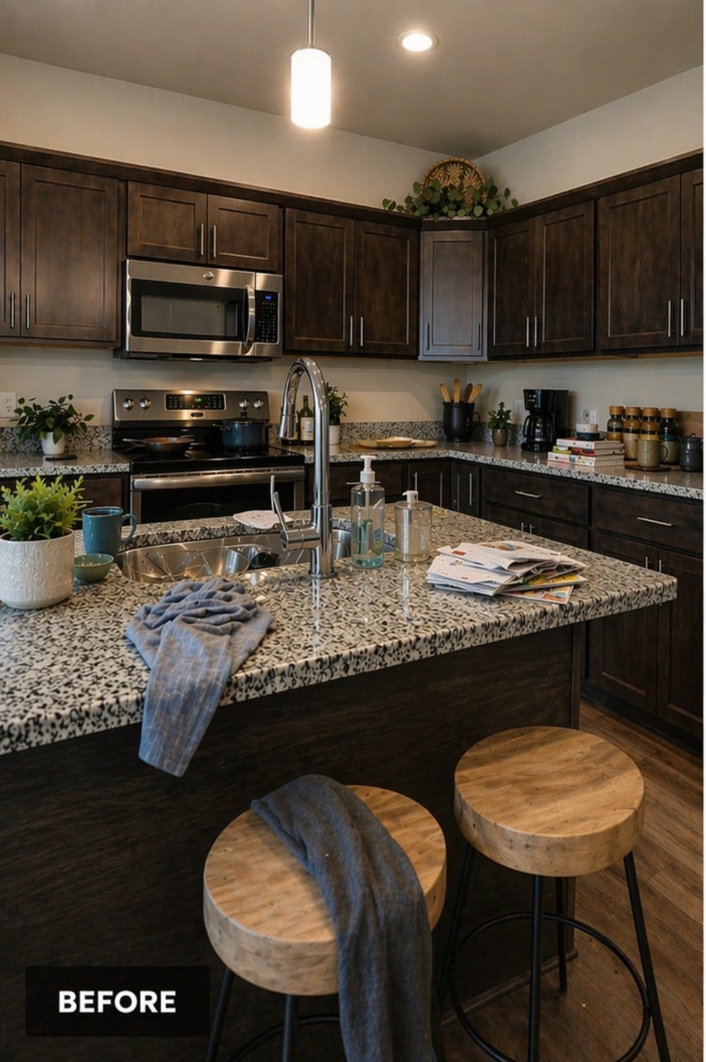 Before: A kitchen before and after a recurring clean
