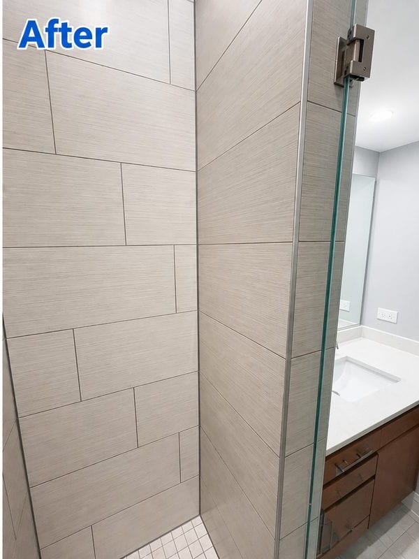 After: Shower tile before and after a deep clean